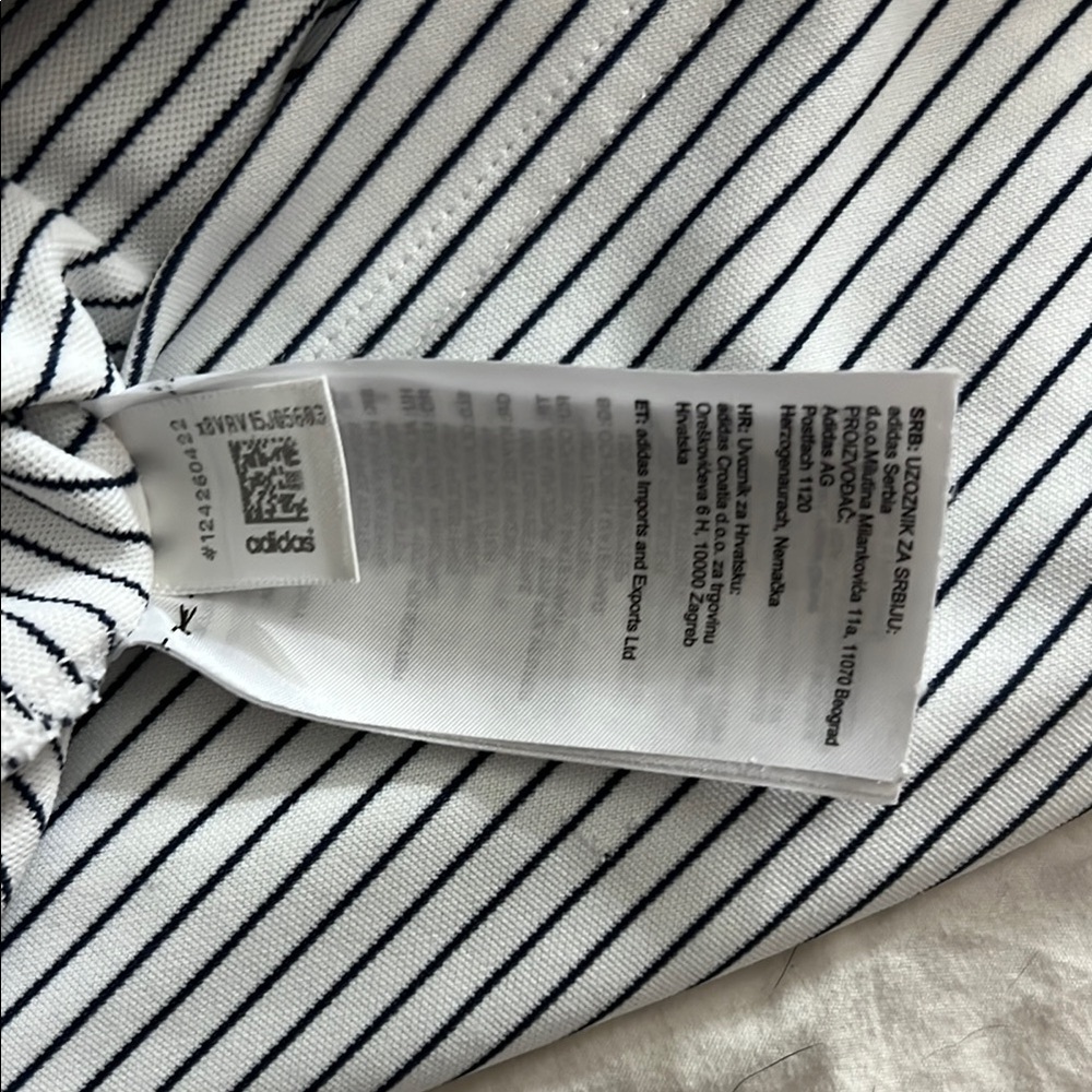 Adidas White and Blue Stripped Polo Shirt Performance Athletic - Picture 5 of 5